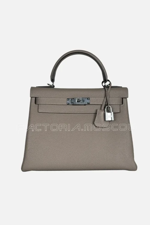 Hermes Kelly Retourne 28 Togo Colour Gris Asphalt PHW
