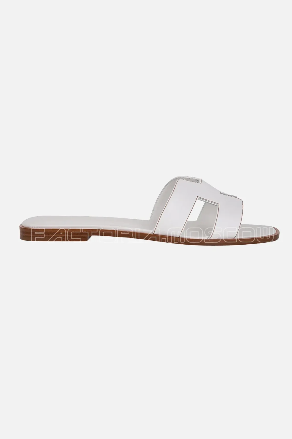 Hermes Oran Sandal White Calfskin Havane Top Stitch