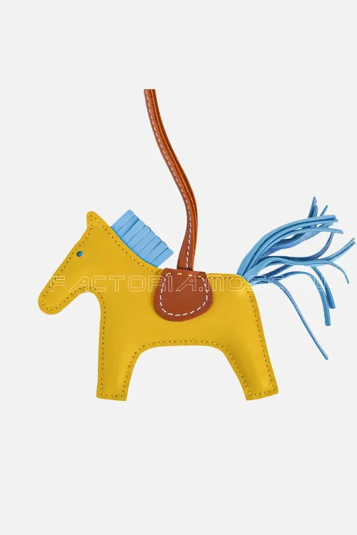 Hermes Rodeo PM Bag Charm Jaune de Naples / Blue Celeste / Gold