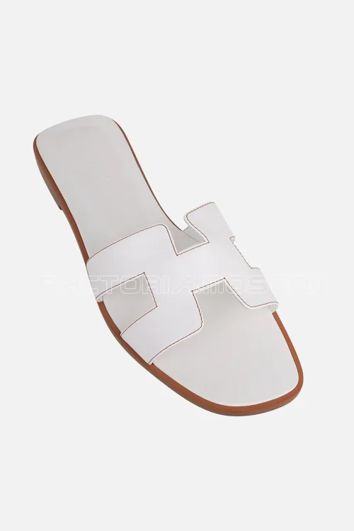 Hermes Oran Sandal White Calfskin Havane Top Stitch