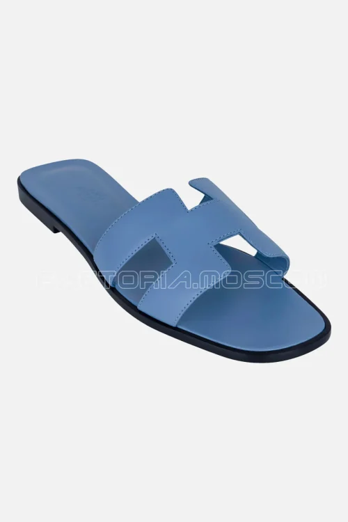 Hermes Oran Sandal Bleu Bleuet Flat Shoes