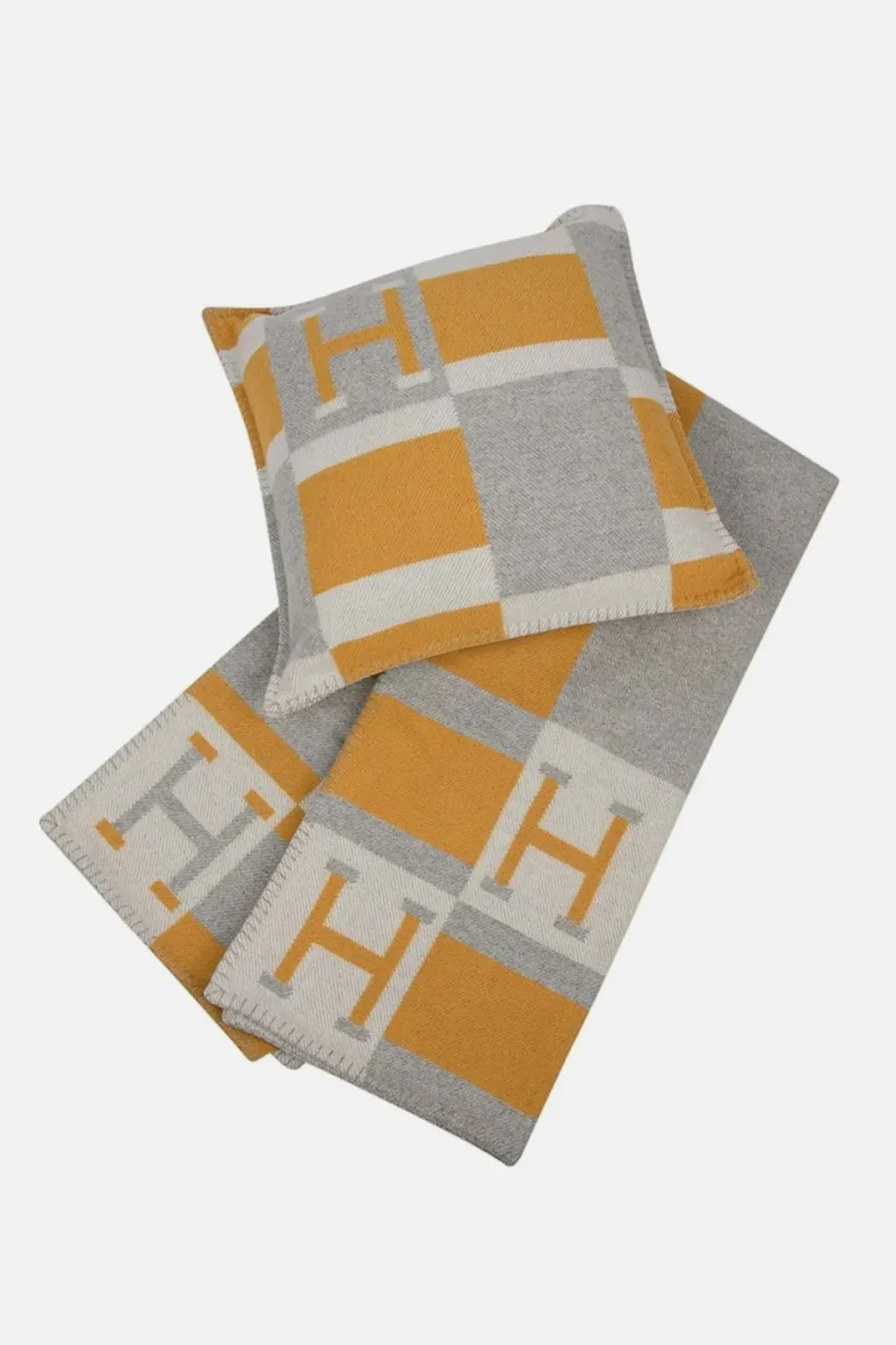 Hermes Blanket Avalon Bayadere Jaune/Gris/Ecru Throw Blanket