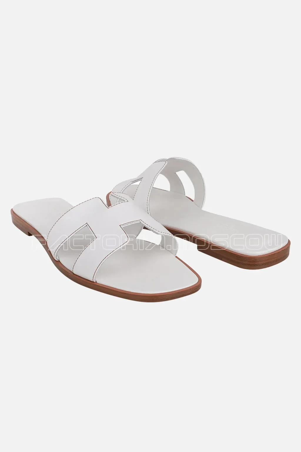 Hermes Oran Sandal White Calfskin Havane Top Stitch