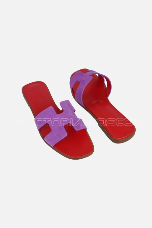 Hermes Sandal Flat Oran Parme Doblis (Suede) Ruby Red Sole