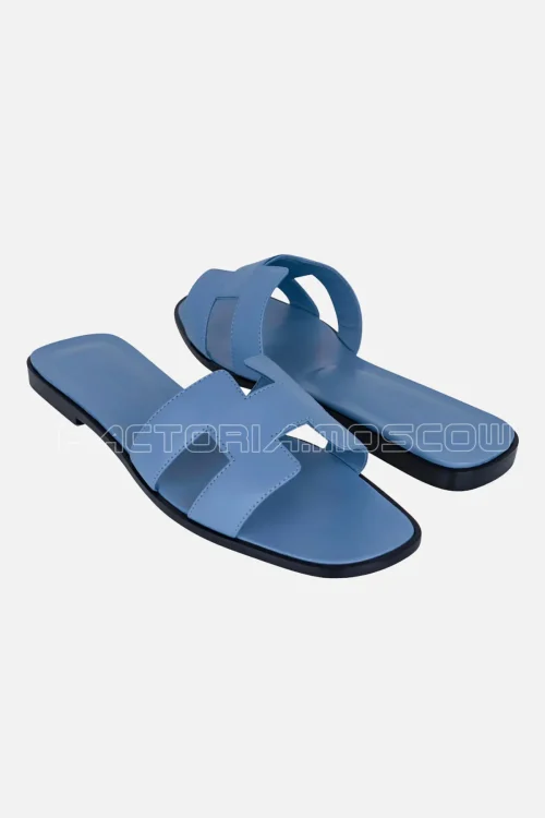Hermes Oran Sandal Bleu Bleuet Flat Shoes