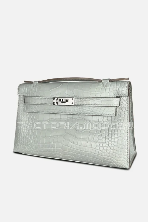Hermes Kelly Pouchette Alligator matte Colour Gris Pearl PHW