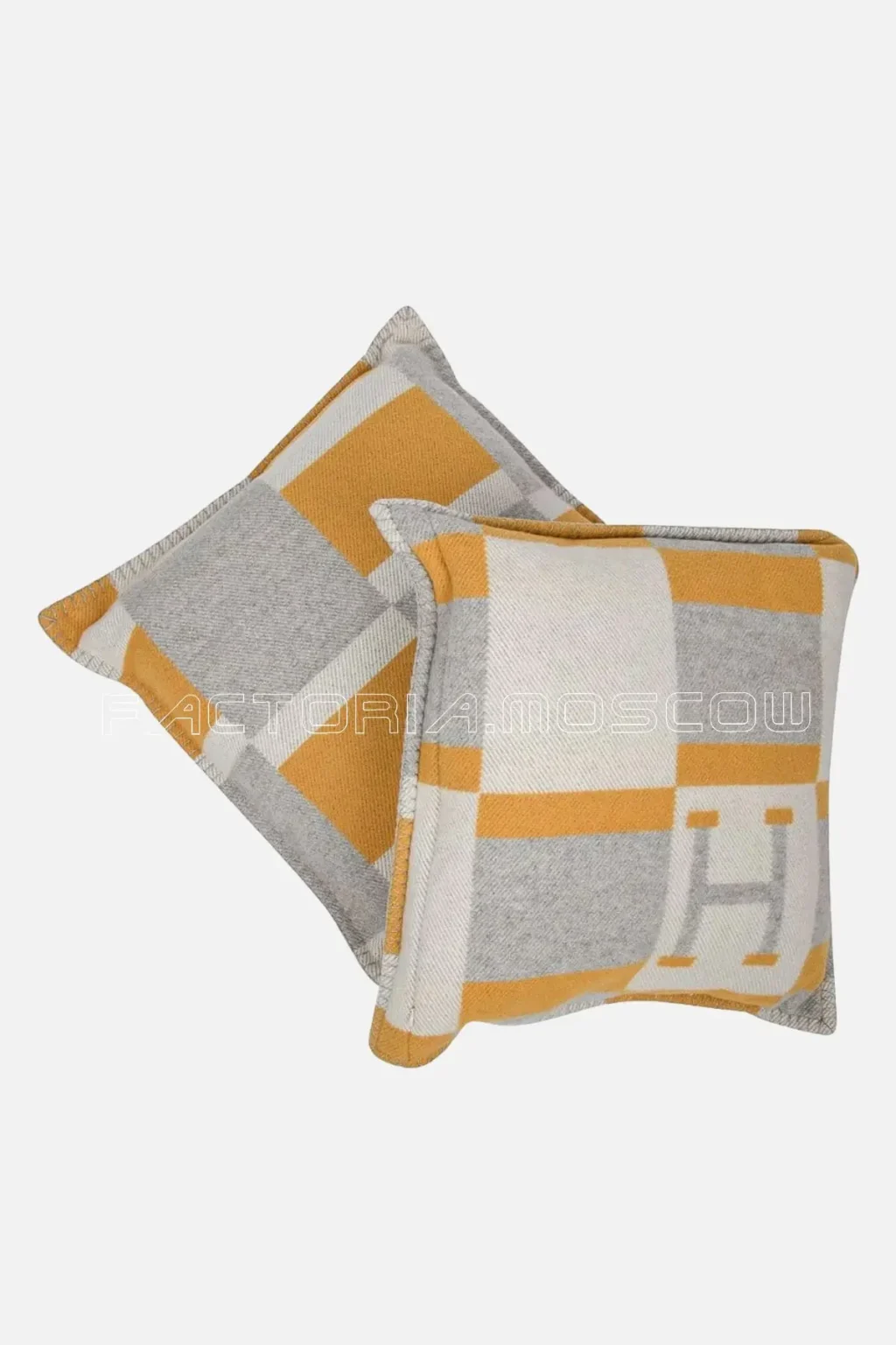 Hermes Cushion Avalon Bayadere PM Throw Pillow Jaune/Gris/Ecru