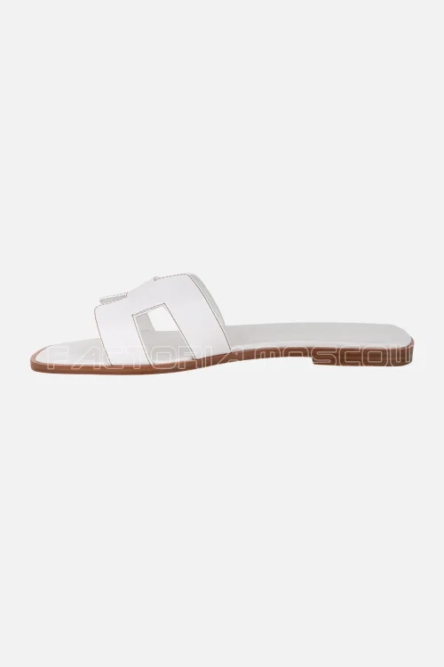 Hermes Oran Sandal White Calfskin Havane Top Stitch