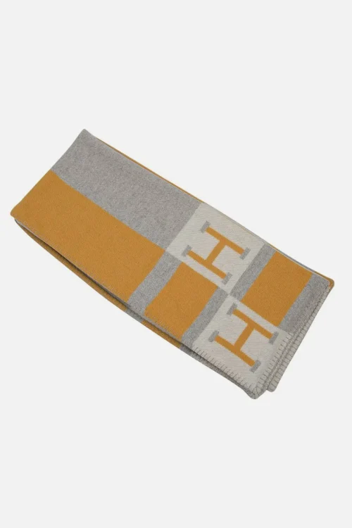 Hermes Blanket Avalon Bayadere Jaune/Gris/Ecru Throw Blanket