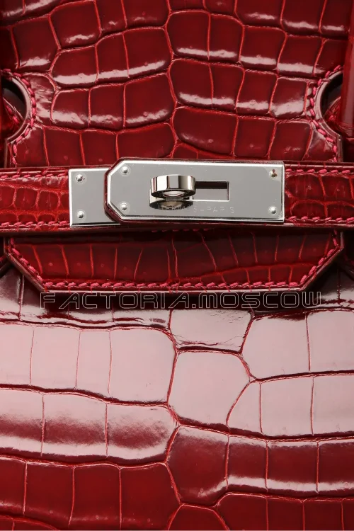 Hermes Birkin 30 Shiny Rouge Vif Porosus PHW