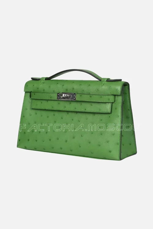 Hermès Kelly Pochette Ostrich Colour Vert Yucca PHW