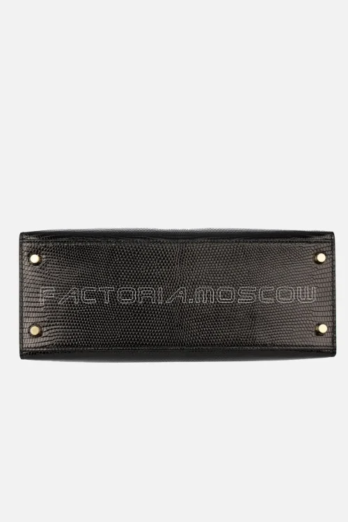 Hermes Kelly Sellier 28 Black Lizard Leather GHW
