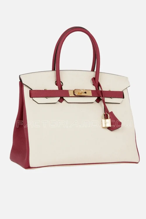 Hermès Special Order (HSS) Birkin 30 Craie and Rouge Grenat Togo Permabrass Hardware