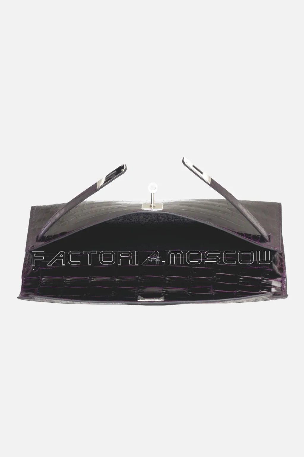 Hermes Kelly Cut Shiny Prunoir Porosus Crocodile PHW