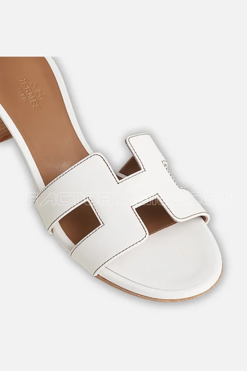 Hermes Oasis Sandal White Calfskin Havane Top Stitch