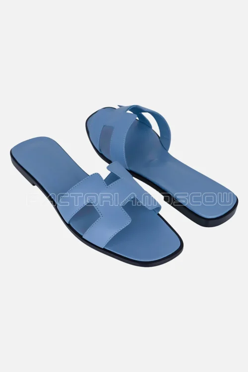 Hermes Oran Sandal Bleu Bleuet Flat Shoes