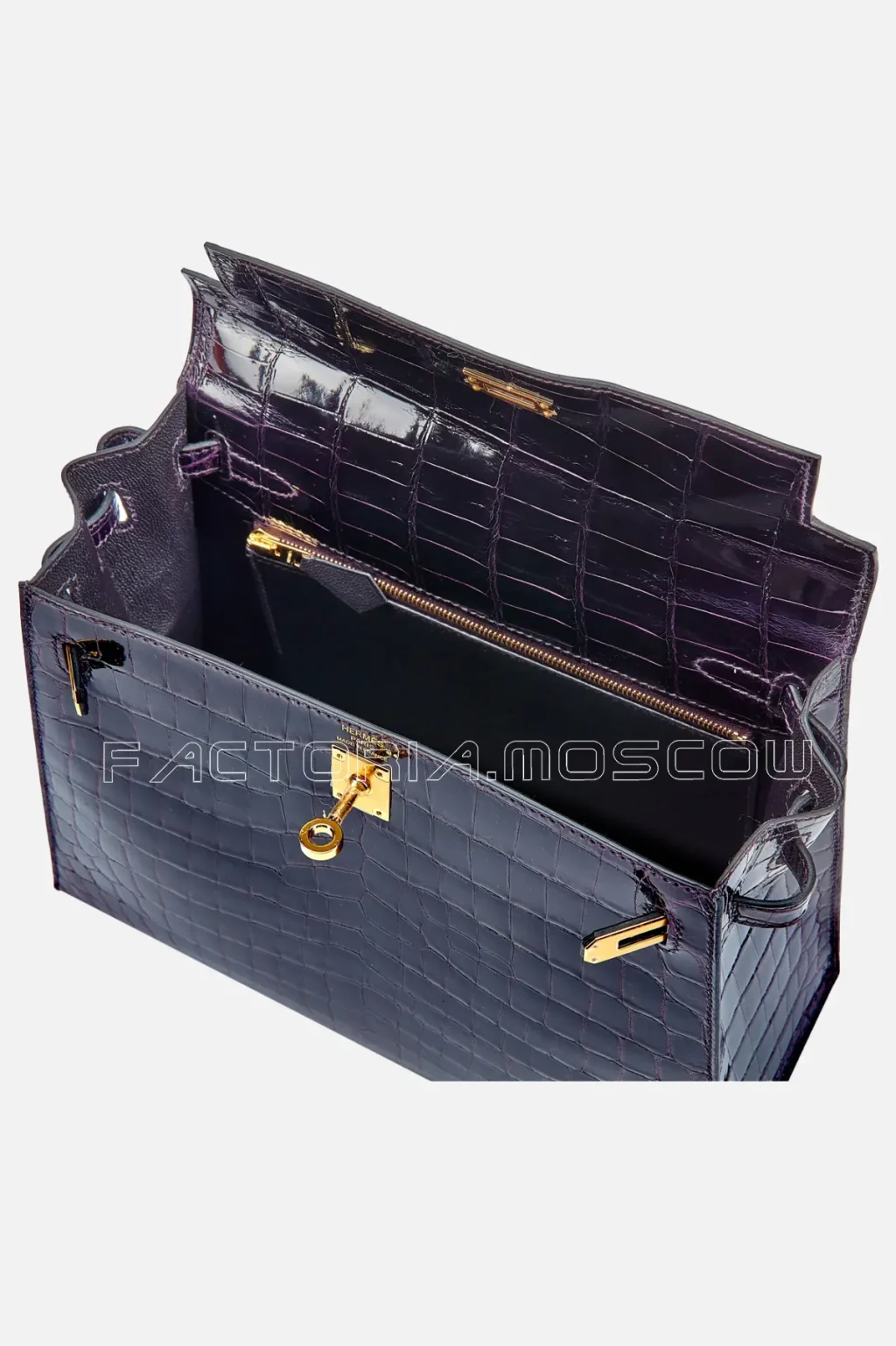 Hermès Kelly Sellier 25 Shiny Niloticus Crocodile Colour Prunoir GHW
