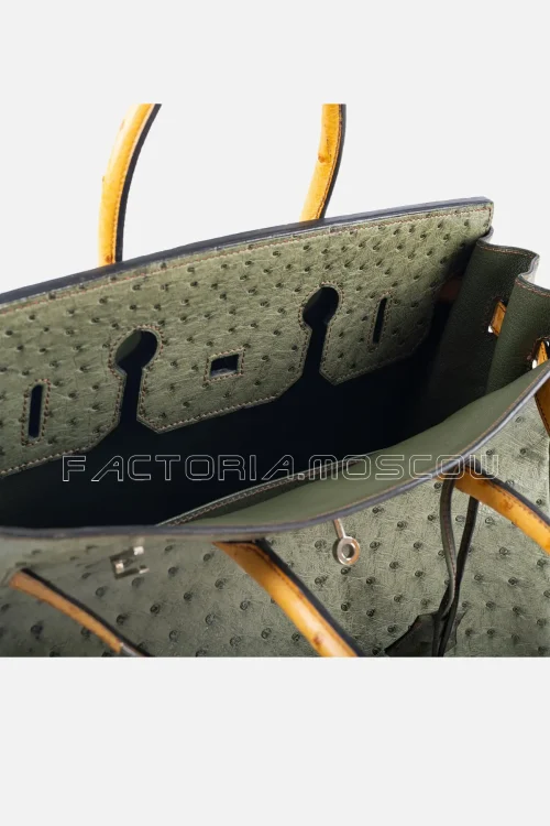 Hermes Special Order Birkin 35 Ostrich Vert Olive & Sable PHW