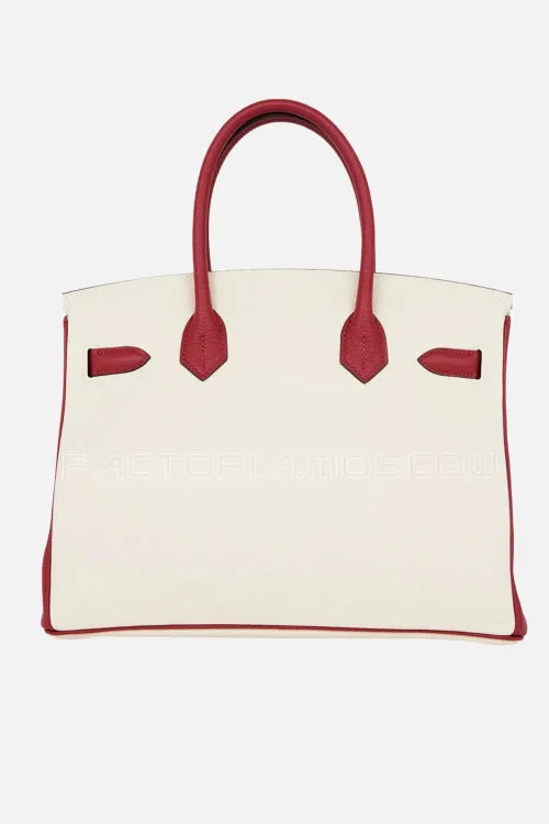 Hermès Special Order (HSS) Birkin 30 Craie and Rouge Grenat Togo Permabrass Hardware