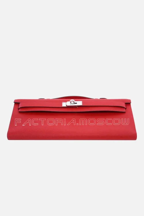 Hermes Kelly Cut Clutch Rouge Casaque Epsom PHW