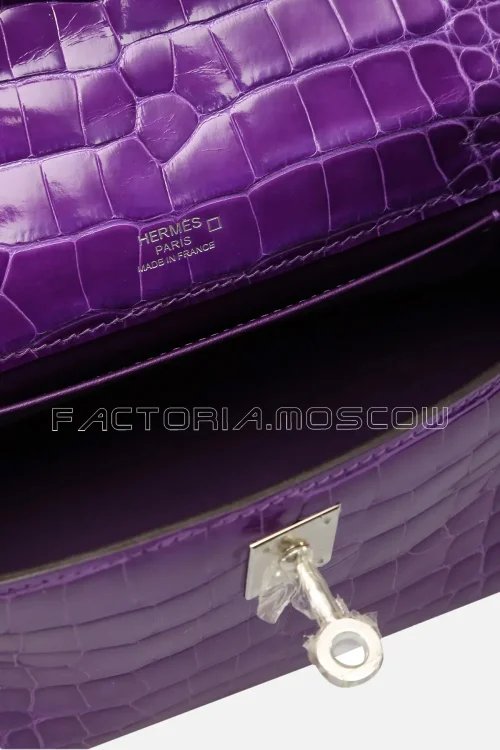 Hermes Kelly Pochette Shiny Alligator Colour Ultraviolet PHW