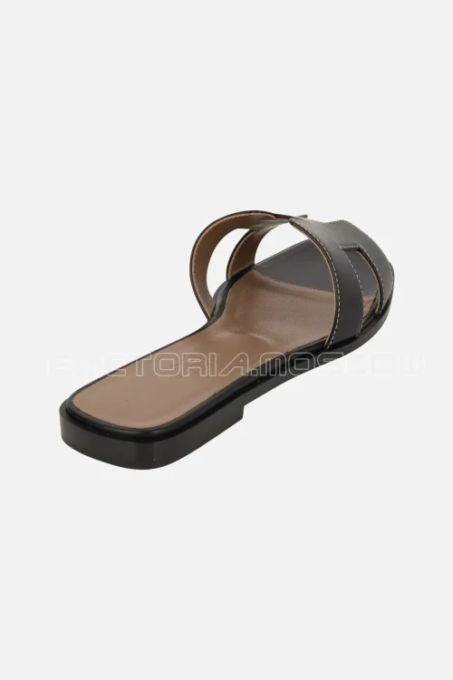 Hermes Shoes Flat Oran Sandal Black Calfskin White Top Stitch