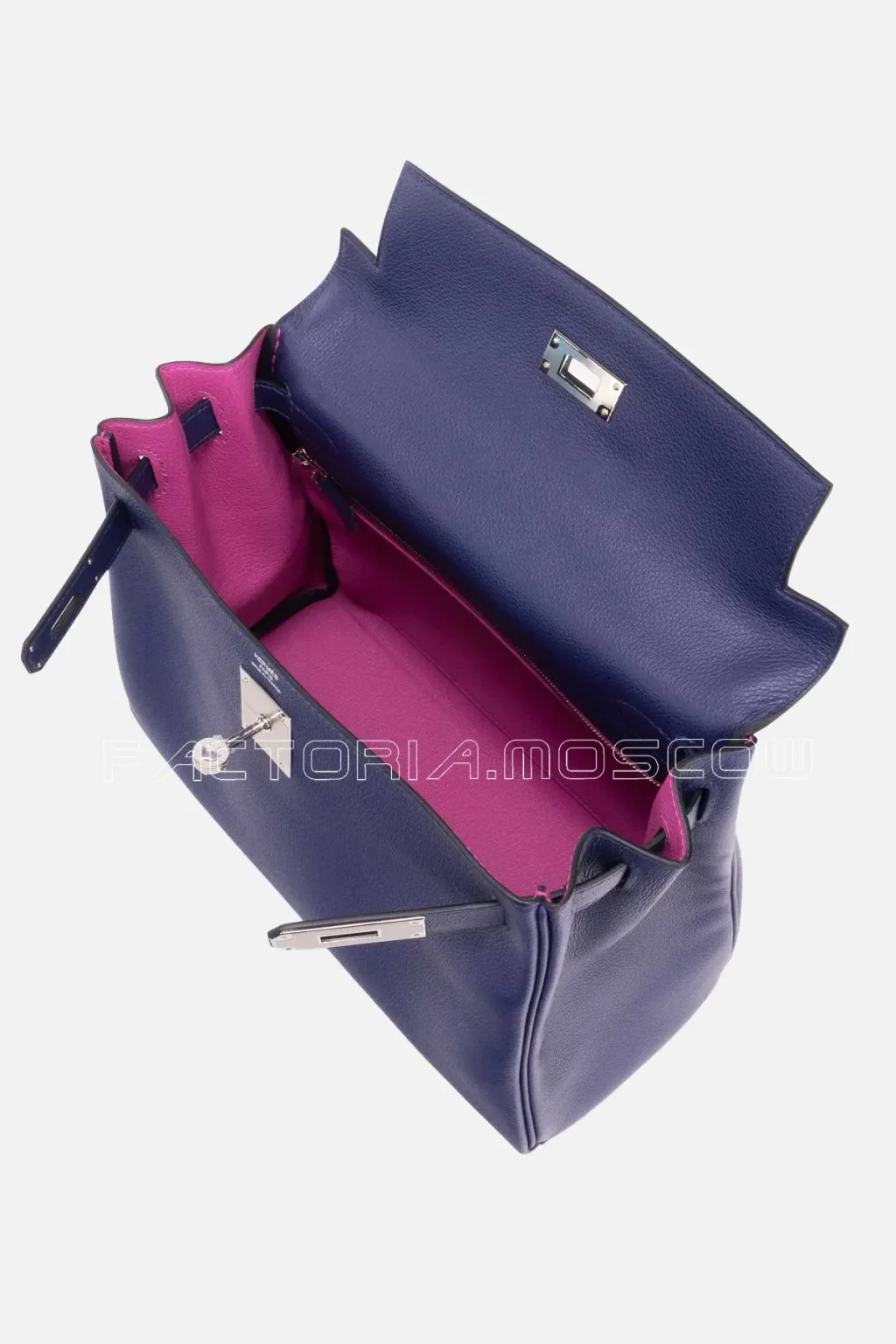 Hermès Kelly Retourne 28 Verso Evercolor Blue Encre / Magnolia PHW