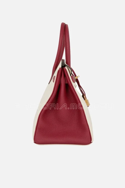 Hermès Special Order (HSS) Birkin 30 Craie and Rouge Grenat Togo Permabrass Hardware