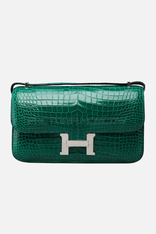 Hermes Constance Elan Vert Émeraude Porosus Lisse PHW