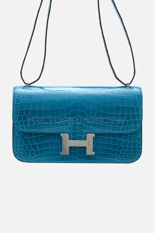 Hermes Constance Elan Shiny Bleu Izmir Niloticus Crocodile PHW