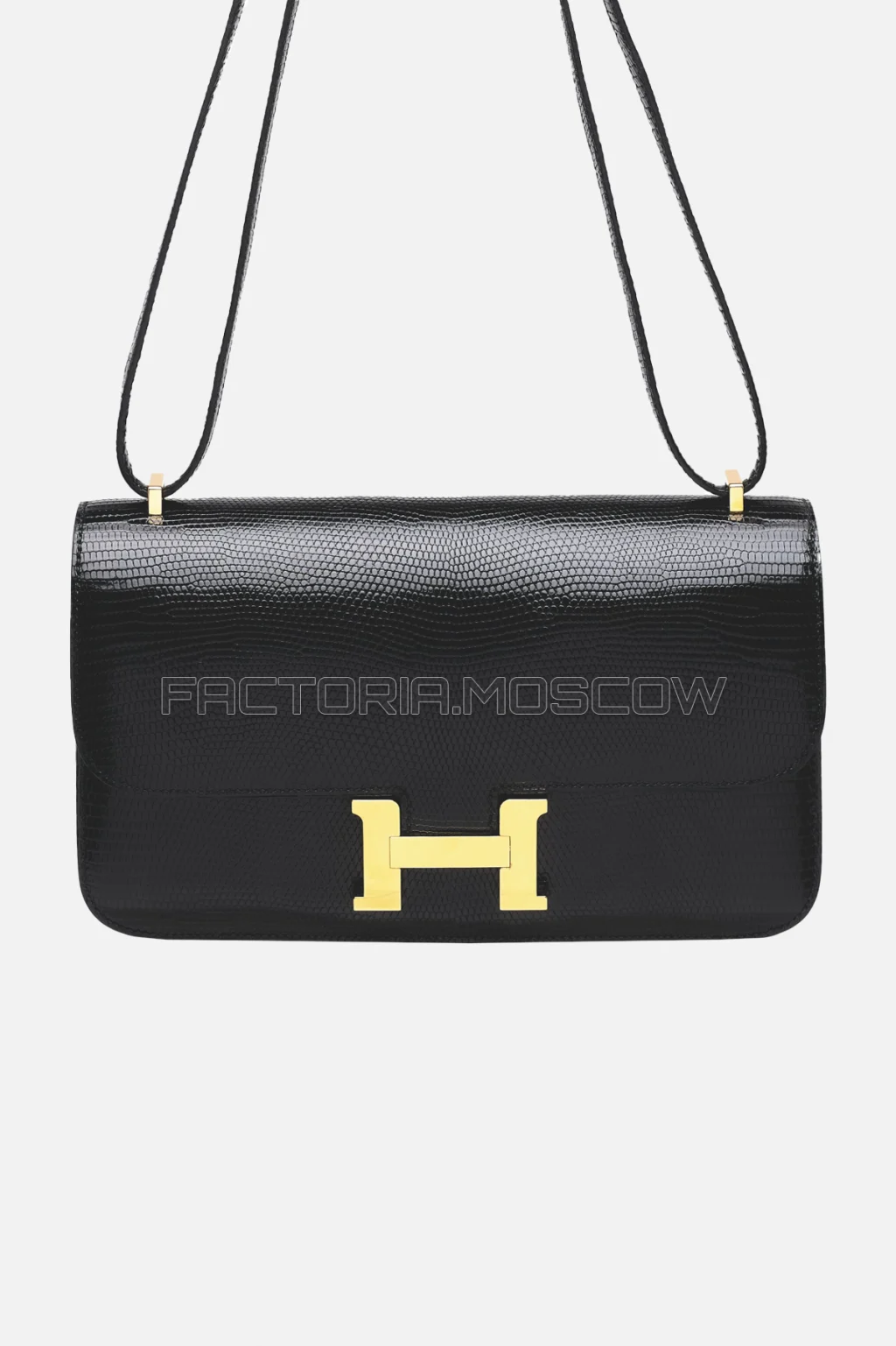 Hermes Constance Elan Shiny Black Niloticus Lizard GHW