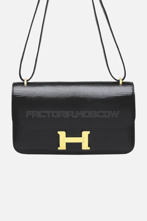 Hermes Constance Elan Shiny Black Niloticus Lizard GHW