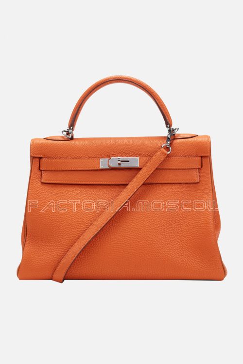 Hermès Kelly Retourne 32 Togo Colour Orange H And Gold Ruthenium Hardware