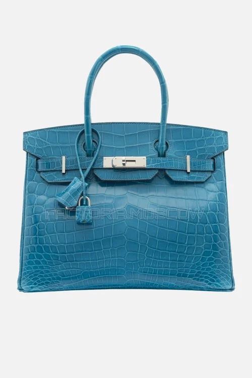 Hermes Birkin 30 Shiny Bleu Izmir Niloticus Crocodile PHW