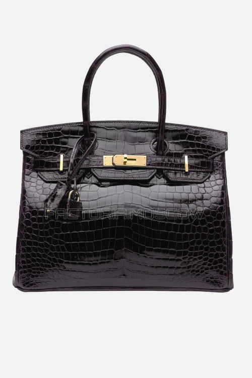 Hermes Birkin 30 Shiny Prune Porosus Crocodile GHW