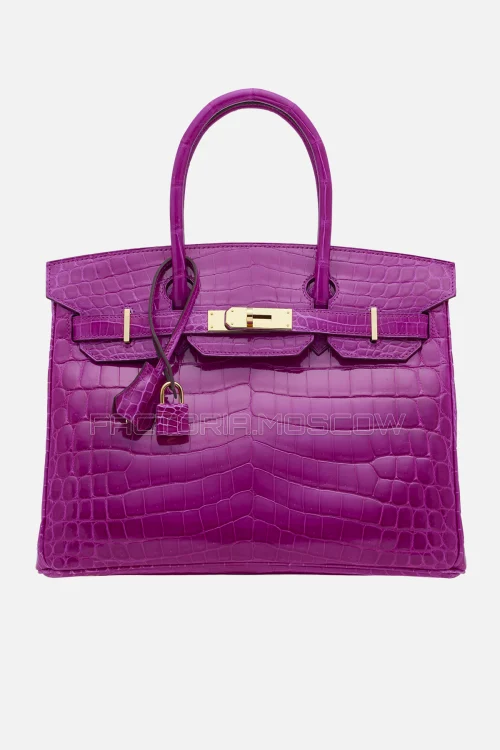 Hermes Birkin 30 Shiny Rose Scheherazade Porosus Crocodile GHW