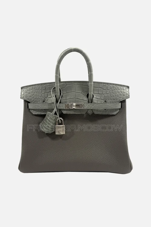 Hermès Birkin Touch 25 Gris Meyer Togo And Gris Ciment Matte Alligator PHW