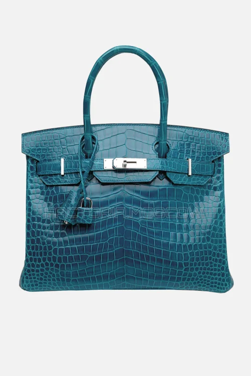 Hermes Birkin 30 Shiny Bleu Izmir Porosus Crocodile PHW