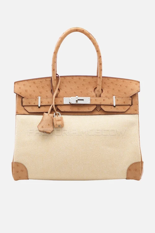 Hermes Birkin 30 Sable Ostrich/Toile H PHW
