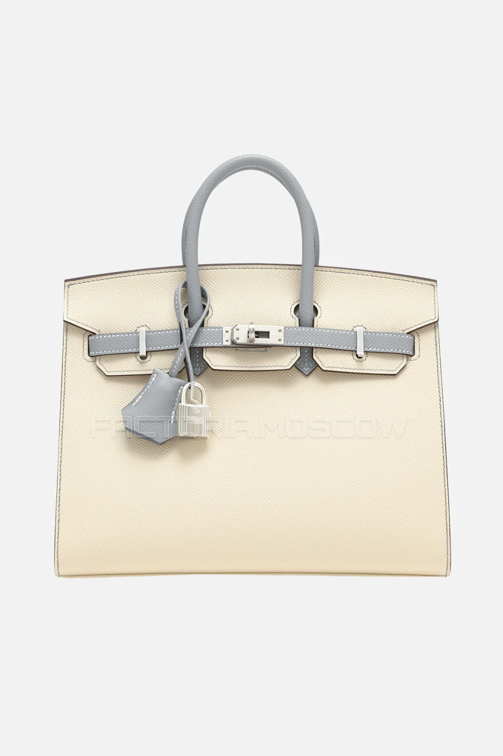 Hermes Birkin Sellier 25 Epsom Craie/Bleu Glacier PHW