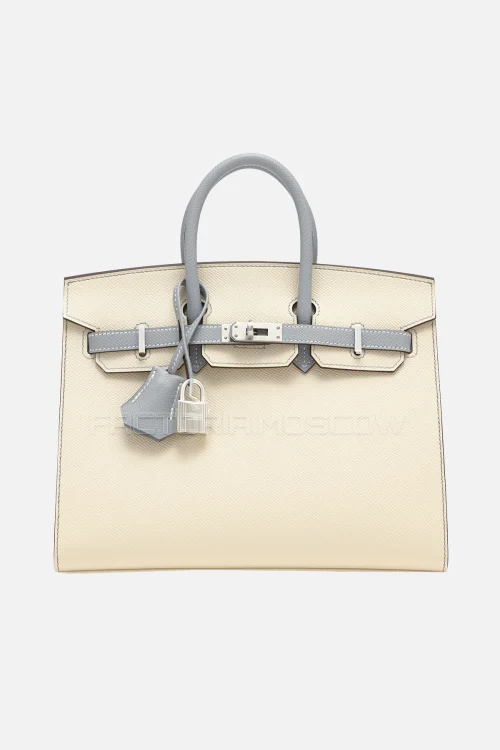 Hermes Birkin Sellier 25 Epsom Craie/Bleu Glacier PHW