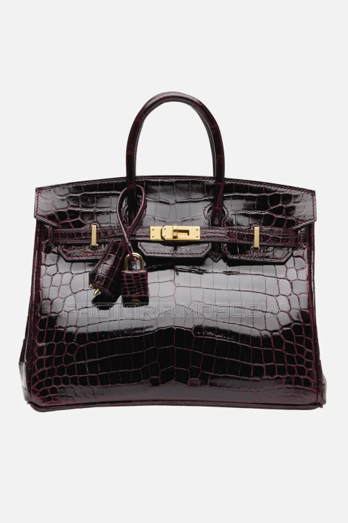 Hermes Birkin 25 Shiny Bordeaux Niloticus Crocodile GHW