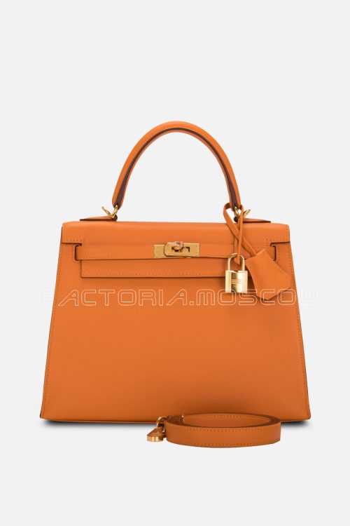 Hèrmes Abricot Sellier Kelly 25 Epsom Leather GHW