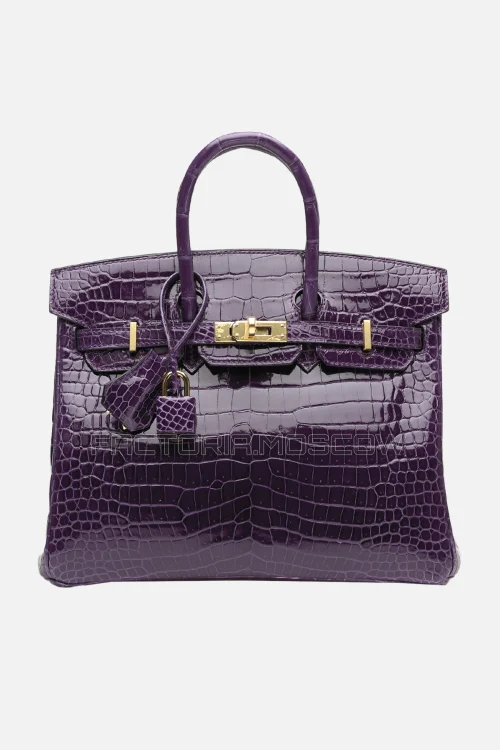 Hermes Birkin 25 Shiny Cassis Porosus Crocodile GHW