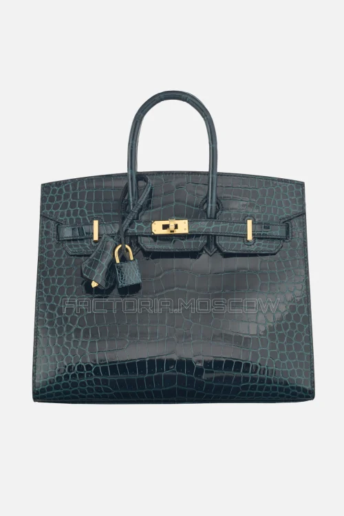 Hermes Birkin Sellier 25 Shiny Vert Rousseau Porosus Crocodile GHW