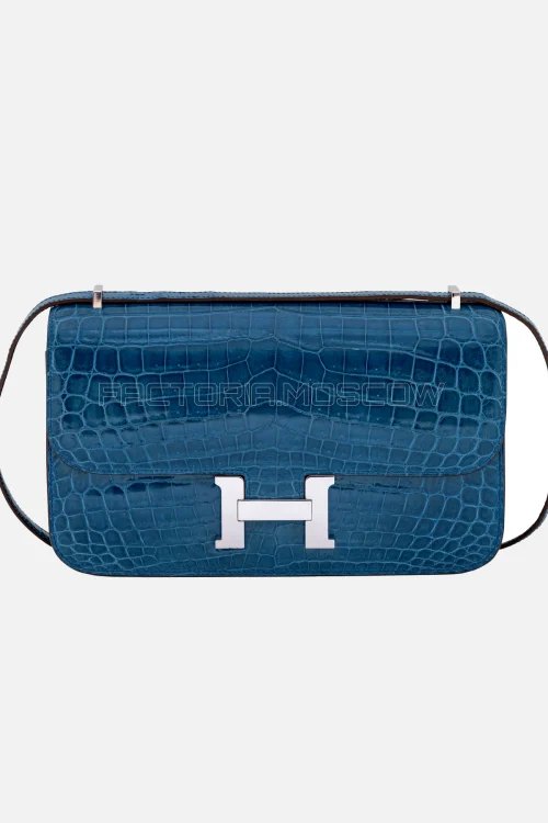 Hermès Constance Elan Bleu Izmir Shiny Niloticus Crocodile PHW