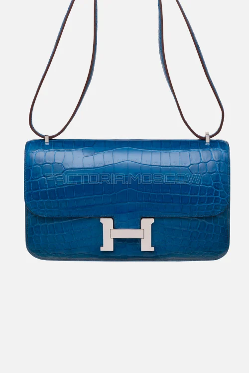 Hermès Constance Elan Bleu Mykonos Shiny Niloticus Crocodile PHW