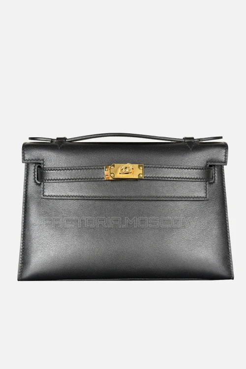 Hermes Kelly Pochette Swift Colour Black GHW