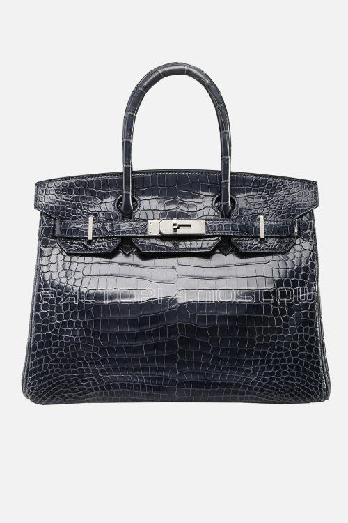 Hermes Birkin 30 Shiny Bleu Tempete Porosus Crocodile PHW