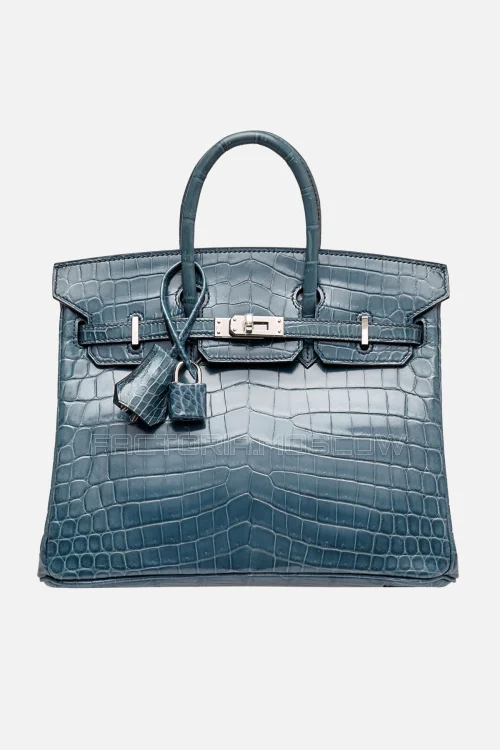 Hermes Birkin 25 Shiny Bleu Tempete Niloticus Crocodile PHW